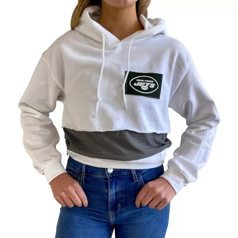 Women New York Jets Sweatshirts & Fleece | Women^Women's Refried Apparel White Sustainable Crop Dolman Pullover Hoodie