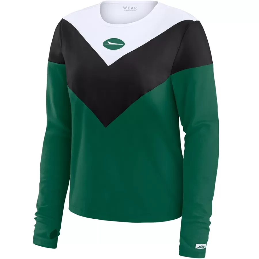 Women New York Jets T-Shirts | Women^Women's WEAR By Erin Andrews Green/Black Chevron Tri-Blend Long Sleeve T-Shirt