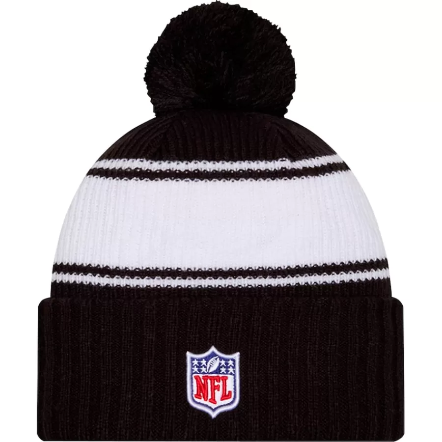 Kids New York Jets Hats | Kids^Youth New Era Black 2024/25 Sideline Cuffed Knit Hat With Pom