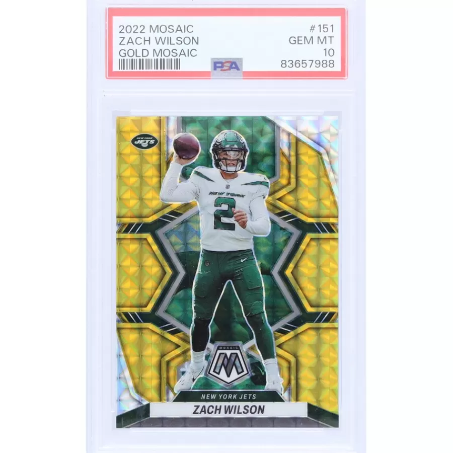 New York Jets Trading Cards^Zach Wilson 2022 Panini Mosaic Gold Mosaic #151 #3/10 PSA Authenticated 10 Card