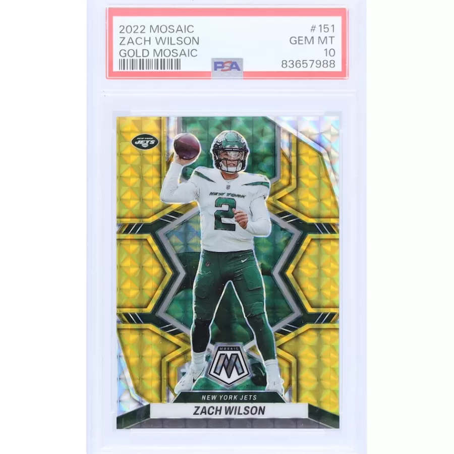 New York Jets Trading Cards^Zach Wilson 2022 Panini Mosaic Gold Mosaic #151 #3/10 PSA Authenticated 10 Card